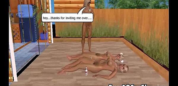  Two foxy 3D cartoon blonde vixens get double teamed
